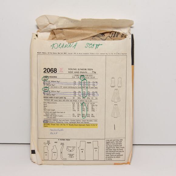 Vintage 60s Long Vest and Pants McCall's Pattern 2068 Size 9/10 CUT - Picture 2 of 2